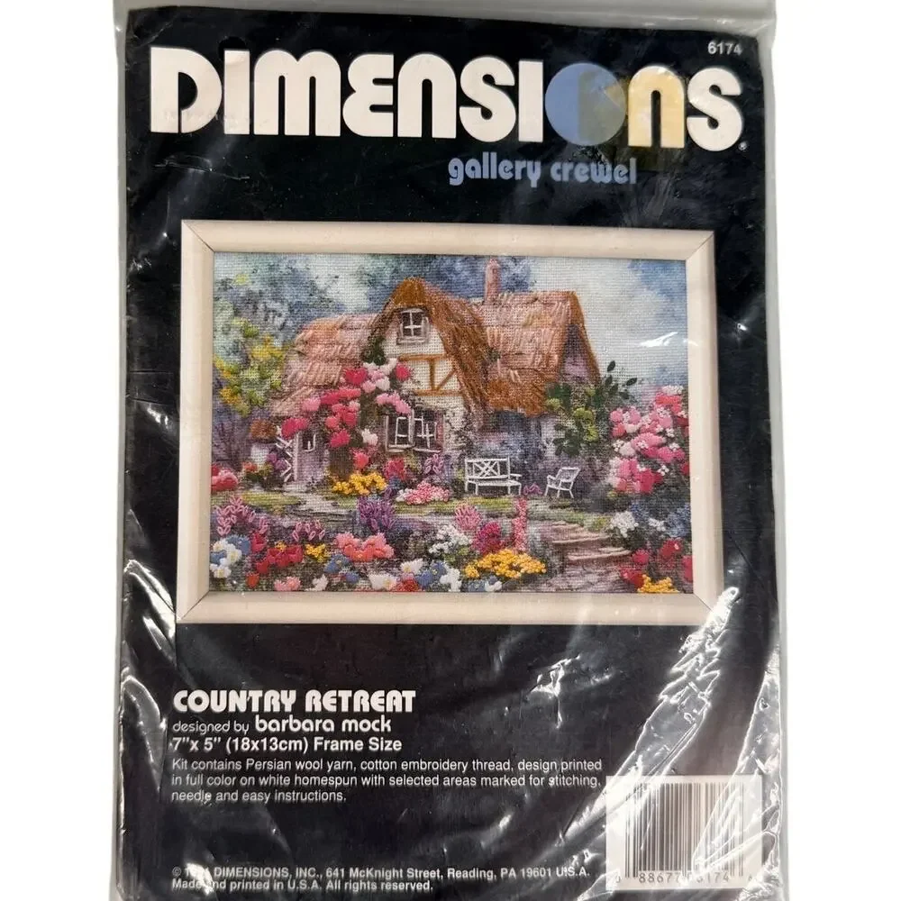 Vintage 1991 Dimensions Country Retreat Crewel Kit 6174 Barbara Mock NOS Sealed